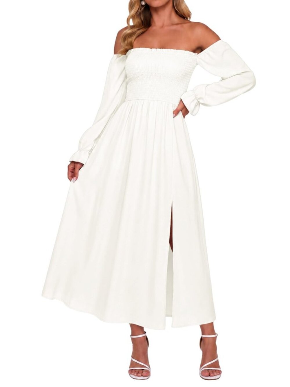 Womens Maxi Dress Off Shoulder Long Sleeve Boho Flowy Dresses